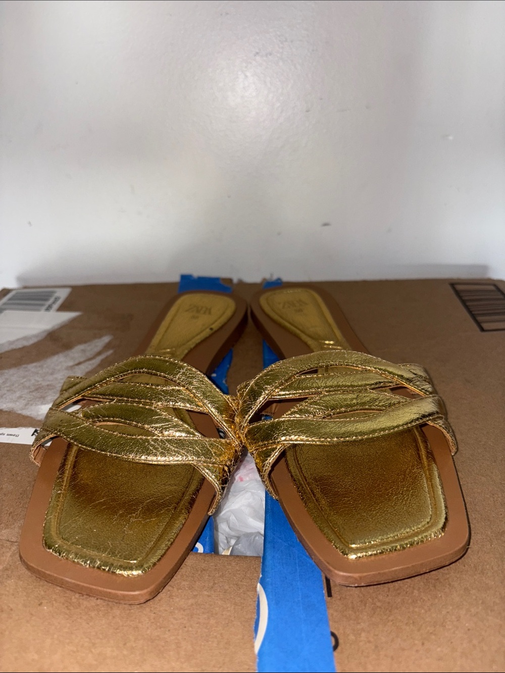 Zara Gold Metallic Women’s Slip-On Sandals size 39